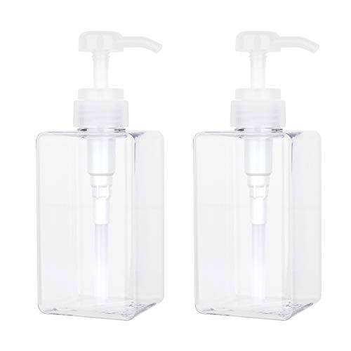 Pump Bottle, 15oz/450ml Refillable Plastic Empty Lotion Soap Dispenser Liquid Container for Shampoo or Body Wash, 2 Pack Clear