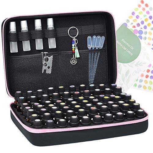 Beschan Essential Oil Storage Case Travel Carrying Oil Holder 42 for 5 10 15 ml Bottles & Roller Bottles with Stickers and Bottle Opener PINK-10Lx8.5Wx3.9H