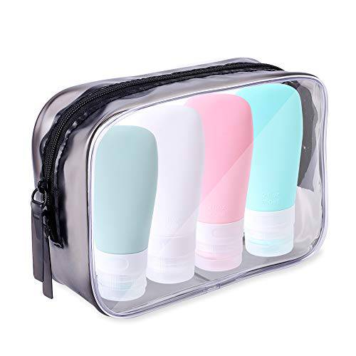 Portable Travel Bottles, INSFIT TSA Carry On Approved Toiletries Containers, 3 Ounce Leak Proof Squeezable Silicone Tubes, Refillable Travel Accessories for Shampoo Body Wash Liquids 4 PacK