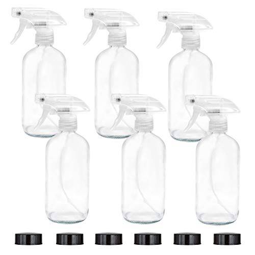 Easeen 6 Pack of 16 oz Glass Spray Bottles – Refillable Containers with Adjustable Sprayer for Essential Oils, Plants, Cleaning Products, Cooking