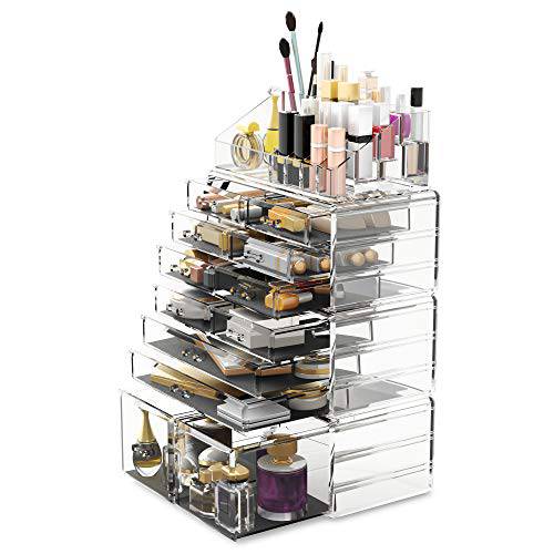 Readaeer Makeup Cosmetic Organizer Storage Drawers Display Boxes Case with 12 Drawers(Clear)