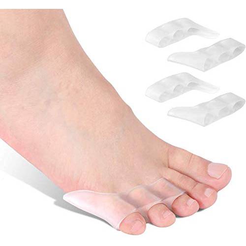 Gel Pinky Toe Separator, 2 Pairs Three-Holes Gel Little Toe Separators Soft Toe Corrector Straightener Toe Spacers for Curled Pinky Toes, Overlapping Toe, Blisters, Pain Relief from Friction