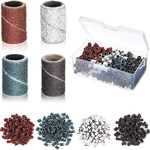 400 Pieces Sanding Bands for Nail Drill Bits Sanding Bands Grit File Sanding Bands 80/120/ 150/240 Grit Sanding Bands with Box for Nail Drill Manicure and Pedicure, 4 Colors