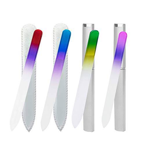 4 Pack Glass Nail File, Crystal Fingernail Files with Case, Double Sided Finger Nail Files, Professional Manicure Nail Care, Christmas Stocking Stuffers Gifts for Women Girls