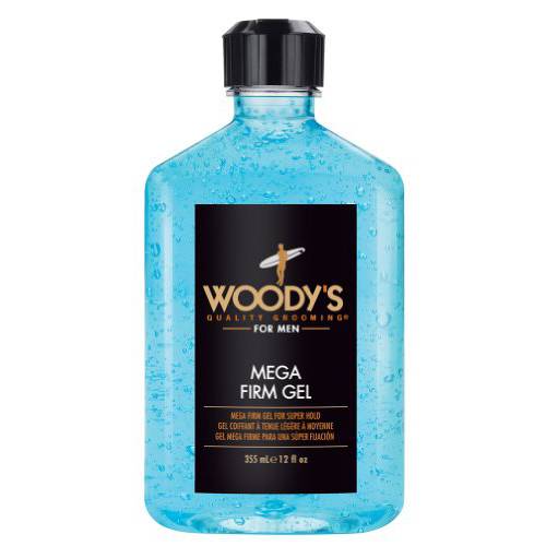 Woody’s Mega Firm Gel for Men, Dries Firm with Maximum Shine and Super Strong Grip, Moisturizes, Strengthens, Conditions, with Natural Ingredients, No Flaking, Alcohol-free, For All Hair Types, 12 oz