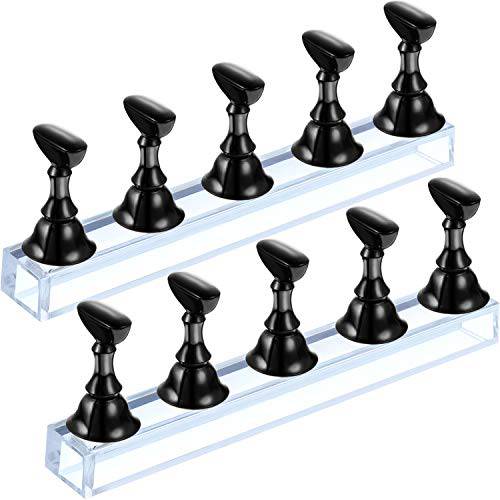 2 Sets Acrylic Nail Display Stand Nail Practice Holder Magnetic Nail Practice Stand Fingernail DIY Nail Design Stand for False Nail Manicure Tool Home Salon Use (Black)