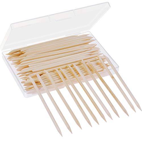 EAONE 100PCs Wood Nail Sticks Cuticle Pusher Remover Nail Art Cuticle Pusher Remover Manicure Pedicure Tools Double Sided Natural Manicure for Women, Plastic Case Packaged