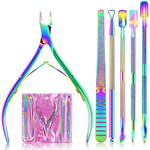 EAONE Cuticle Nipper and Pusher Set Nail Nippers Stainless Steel Cuticle Trimmer Cutter Dead Skin Remover for Women Girls Toenails and Fingernails Care, 6 Pieces, Colorful