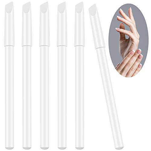 6 Pieces White Nail Pencils 2-In-1 Nail Whitening Pencils with Cuticle Pusher for French Manicure Supplies