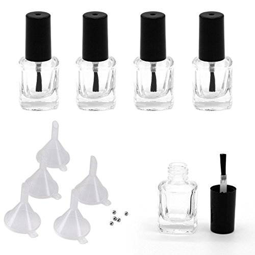 Adecco LLC Empty Nail Polish Clear Bottles with Brush Cap Funnel and Mixing Ball(7ml 5p)