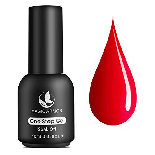 MAGIC ARMOR Red Gel Nail Polish , No Need Base and Top Coat Fast Cure Soak Off UV LED Nail Gel Polish Classic Colors Starter Manicure Salon DIY at Home