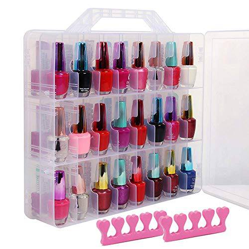 OVX Universal Gel Nail Polish Organizer Storage Portable Carrying Case Holder for 48 Bottles Double -Sided Adjustable Dividers Space Saver with 2 Toe Separators
