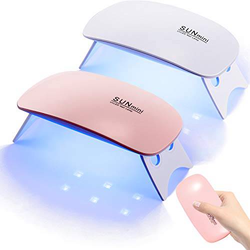 2 Pieces Mini UV Nail Lamp 6W LED Dryer Portable Nail Lamp Curing Lamp Mouse Shape Travel Pocket Size Nail Curing Light with USB Cable 2 Timing Setting 45s/ 60s for Gel Nail Polish, Pink and White
