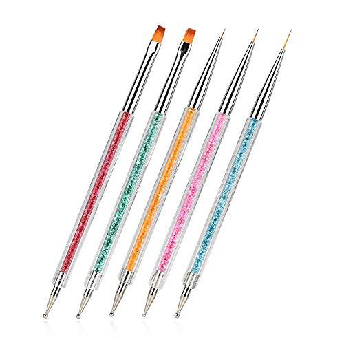 FULINJOY Pack of 5 Nail Art Brushes, Double-ended Nail Dotting Pen Liner Brush Nail Art Point Drill Drawing Tools Set