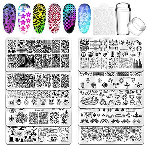 Christmas Nail Art Stamping Plate Kit Biutee Stamp for Nails Jelly Stamper Scraper Plate for Nail Art Design Holiday Flower Animal Leaves DIY Manicure Salon 12 pcs Template