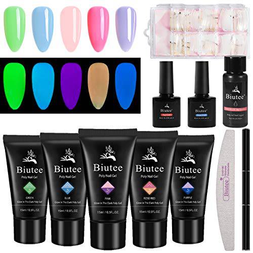 seisso Poly Kit Gel Nail Glow in The Dark Poly Kit Nail Gel With Slip Solution, 5Pcs All-in-One Nail Night Glow Nail Extension Gel