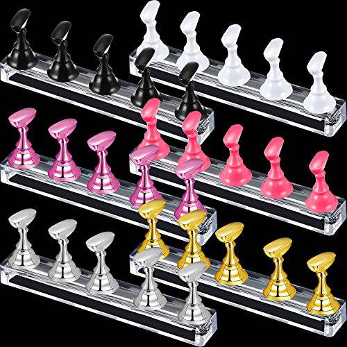 6 Sets Magnetic Nail Tip Display Holder Acrylic Nail Display Stand Nail Tip Practice Stand Nail Art Training Stand for DIY Manicure Fingernail Salon, 6 Colors