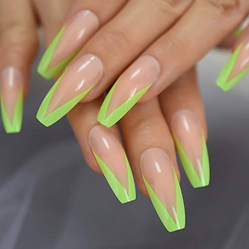 CoolNail Super Long Glossy Nude Pink Green French Smile Line Tips Shiny Ballerina Fake Art Nails Coffin Salon False Nails
