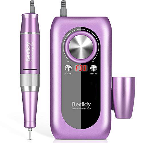 Bestidy Nail Drill Machine,30000rpm Professional Rechargeable Nail Drill Kit with Phone Power Bank Portable Electric Acrylic Nail Tools for Exfoliating,Grinding,Polishing (Purple)
