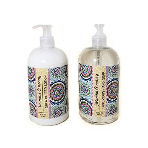 Greenwich Bay Trading Company Garden Collection Bundle: Jasmine & Honey - 16 Ounce Shea Butter Lotion & 16 Ounce Hand Soap