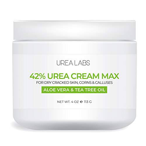 UREA LABS | 42% Urea Cream MAX w/ Aloe Vera & Tea Tree Oil, 4 Oz Highest Potency Foot Cream, Corn & Callus Remover. Moisturizes & Re-hydrates Rough, Cracked, Dead & Dry Skin on Feet, Elbows and Hands