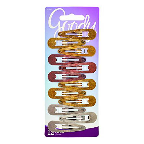 Goody Metal Contour Snap Clips - 12 Count, Assorted Colors - Just Snap Into Place - Suitable For All Hair Types - Pain-Free Hair Accessories For Women and Girls - All Day Comfort