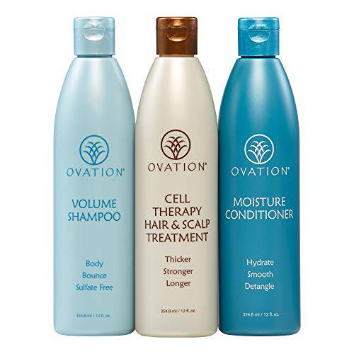 Ovation Hair Balance Cell Therapy 12 oz System - Volume Shampoo, Cell Therapy Hair & Scalp Treatment, Moisture Conditioner - Hair Treatment Set for the Perfect Balance of Moisture and Volume