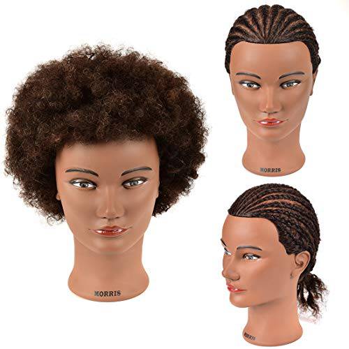 Morris African American Mannequin Head With 100% Human Hair Curly Hair Cosmetology Manikin Head Training Head Doll Head for Hairdresser Practice Styling Braiding with Clamp Stand