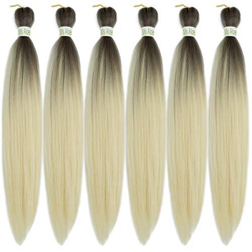 Ombre Easy Braiding Hair Pre Stretched Braiding Hair 6Pack 24inch Ombre Blonde Kanekalon Prestretched Braiding Hair for Women(Gray/613)