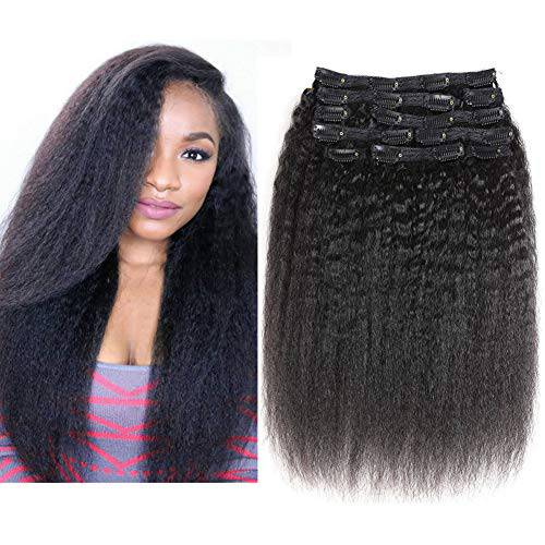 YAMI Kinky Straight Clip In Hair Extensions for Black Women Human Hair Clip in Extensions 10Pcs Brazilian Virgin hair Extensions Clip in Human Hair with 20 Clips Double Weft 120g (10, Natural Color)