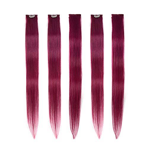 Winsky Burgundy Clip in Colored Hair Extensions 100% Real Human Hair - Straight Highlights Colored Clip on Christmas Hairpieces 5 Pieces/Set (18inch, Burgundy)
