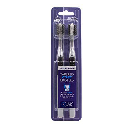 Ooak Toothbrush, Tapered V++Arc Bristles, 2 Pack Silver/Black