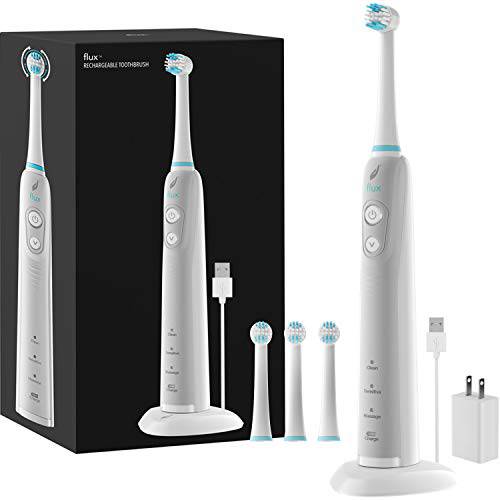 Acteh Flux Electric, Whitening & Plaque Removing Rechargeable Oscillating Toothbrush with 3 Dual ActionBrush-Heads, USB Power cable and USB Power adapter