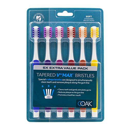 Ooak Toothbrush, Tapered V++Max Soft Bristles, 6 Pack