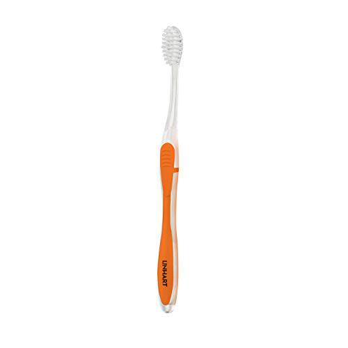 LINHART Extra Soft Toothbrush – Teeth Whitening Toothbrush with Multi Length Bristles, Orange with White Bristles, 1 Pack