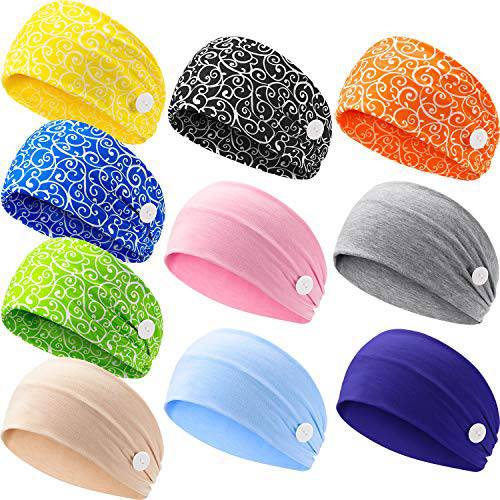 10 Pieces Button Headband Multi-functional Hair Band Ear Protection Holder Soft Headwrap with Buttons for Men Women