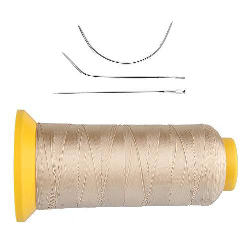 Chrontier Beige Weaving Thread Needles Set Curved(J, C Curl) Straight Shaped Needle Hand Sewing Weaving Set for Wig Making Hair Extensions Weft Weaves Braids