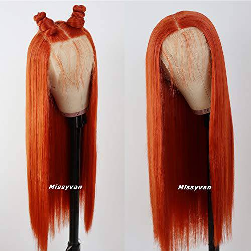 Missyvan Red Orange Hair Wig Long Straight Hair Wigs Glueless Heat Resistant Fiber Hair Red Hair Synthetic Hair Wigs for Fashion Women