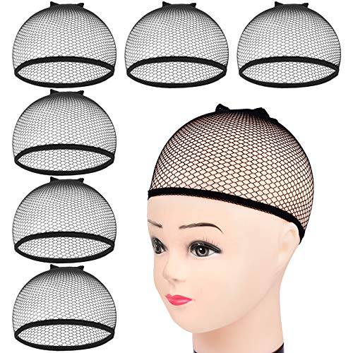 MORGLES Wig Caps, 6pcs Mesh Net Wig Caps Weaving Hair Net for Wig Close End Fishnet Wig Cap(Black)