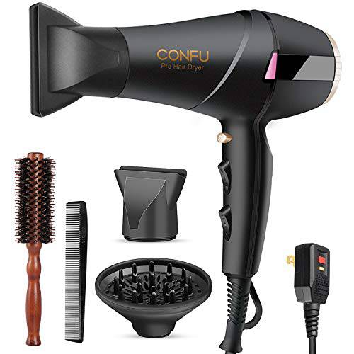 Hair Dryer, CONFU 1875W Professional Blow Dryer Hair Dryer, Salon Fast Drying Negative Ion Hairdryer Blowdryer, with Diffuser and Concentrator Nozzle&Comb