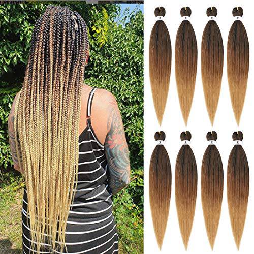 Pre Stretched Braiding Hair 26 Inch Ombre Braiding Hair 8 Packs Ombre Kanekalon Braiding Hair Prestretched braiding hair Ombre Colors Hair Extensions for Braiding Hair Ombre Color(1B-30-27)