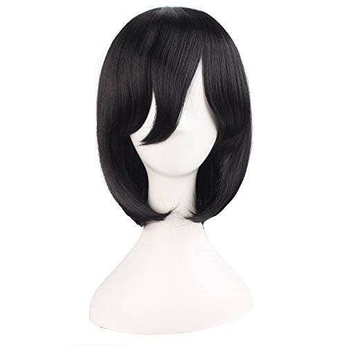 MapofBeauty 14/35cm Female Models Medium Length Straight Hair Cosplay Wigs（Black）