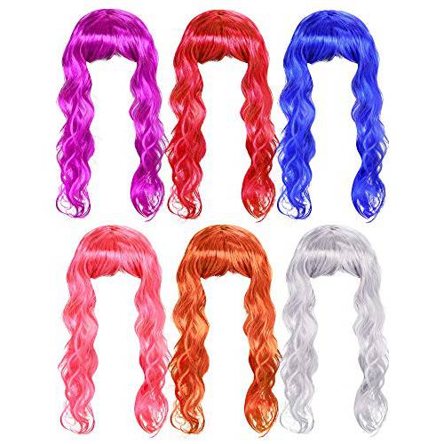6 Pieces Long Colorful Hair Wig Wavy Hair Wigs Curly Cosplay Costume Wig for Women Party Decor