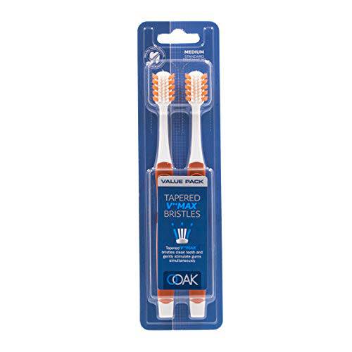 Ooak Toothbrush, Tapered V++Max Medium Bristles, 2 Pack - Orange