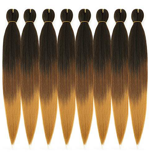 FAYETA Ombre Pre Stretched Braiding Hair, 28’’-8 packs Silky Color Blend Braid Hair Extensions, 100% Kanekalon Synthetic Crochet Hair Braids, Yaki Texture Hair Braiding (28’’-pack of 8, 1b/30/27)