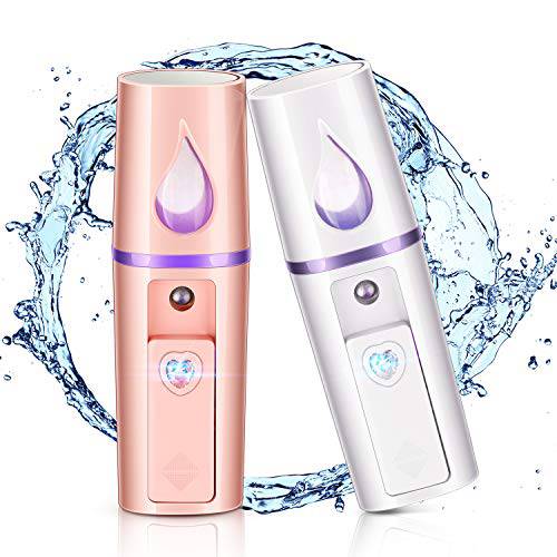 Boao 2 Pieces Nano Facial Mister Portable Mini Face Mist Steamer Handy Mist Sprayer with Mirror Design Moisturizing and Hydrating for Eyelash Extension (White, Pink)