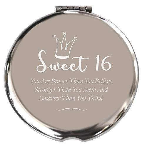 Blue Leaves 16th Birthday Gifts for Girls, Sweet 16th Birthday for Bestie Daughter BFF, Stainless Steel Mirror