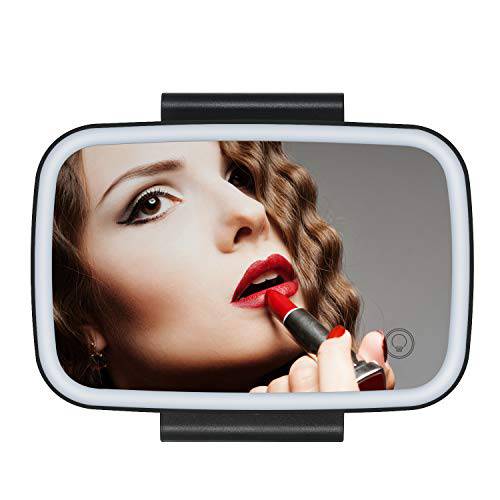 GoolRC Car Sun Visor Mirror with LED Lights Makeup Sun-Shading Cosmetic Mirror Adjustable Vanity Mirror Clip on Automobile Touch Screen Make Up Mirror Black