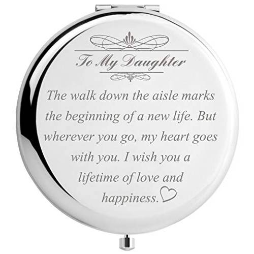 DIDADIC Daughter Wedding Gift from Mom Dad, Bride Gifts for Wedding Day, Engraved Makeup Mirror for Wedding Keepsake (Daughter Wedding Day Gift)