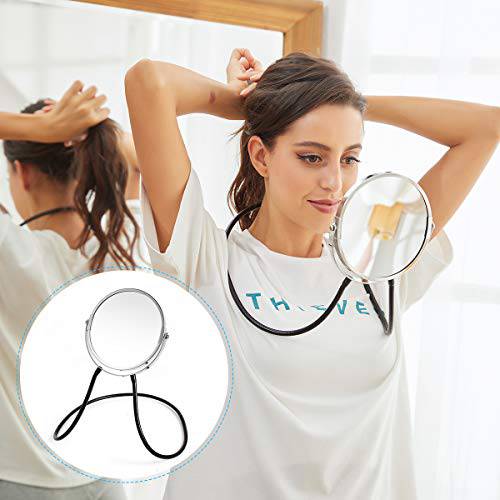 Double Sided Mirror, Standard Viewing and 5X Magnification, Mirror’ arm is Flexible to Around The Neck